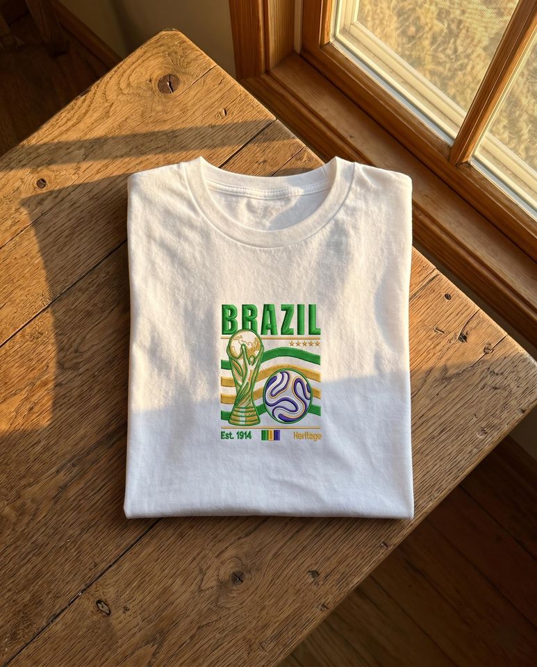 Embroidered Brazil WC 2026 T-Shirt, Brasil Soccer Fan Tee, Vintage Football Game Day Top