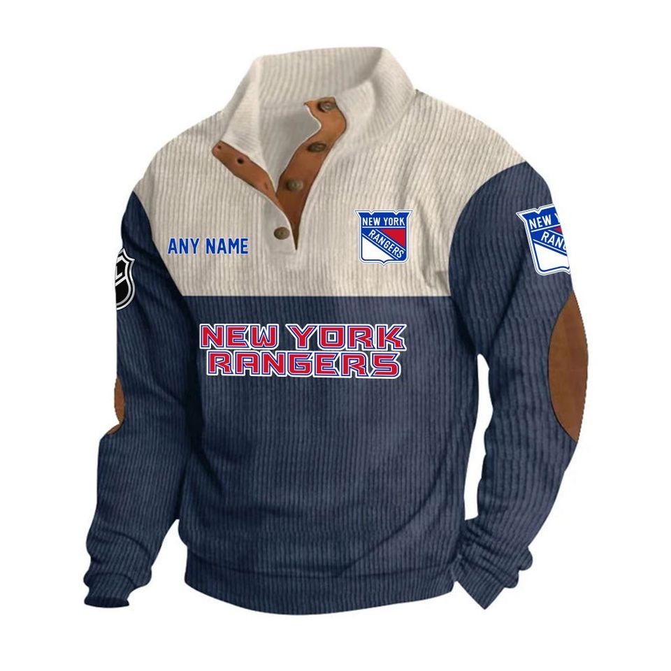 New York Rangers Personalized Name Corduroy Stand Collar Sweatshirt
