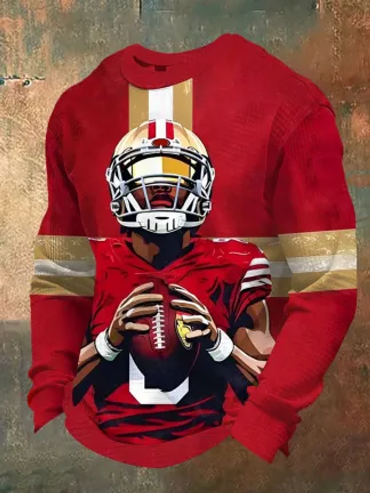 Men's American Football Waffle Knit Casual Sweatshirt