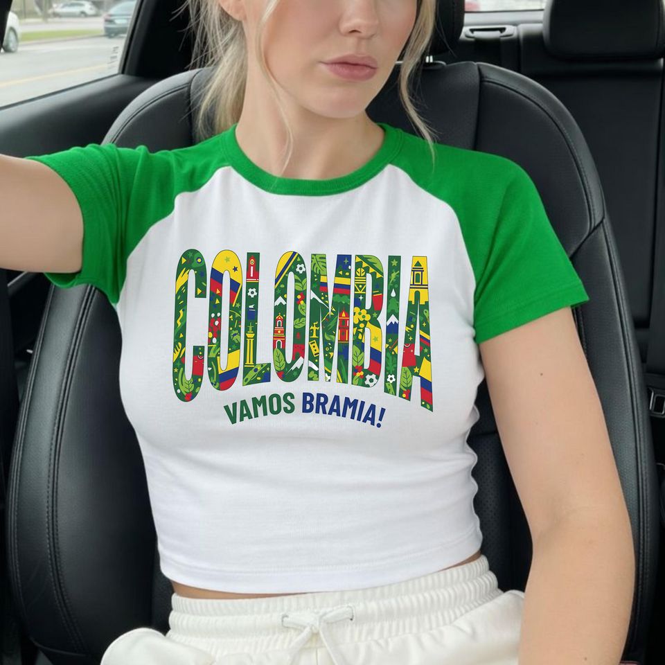 Colombia Soccer 2026 Women Crop Top Vamos Bramia ! Soccer Fan Raglan Baby Tee Soccer Fan Shirt Nation Cup Cropped Tee for Summer