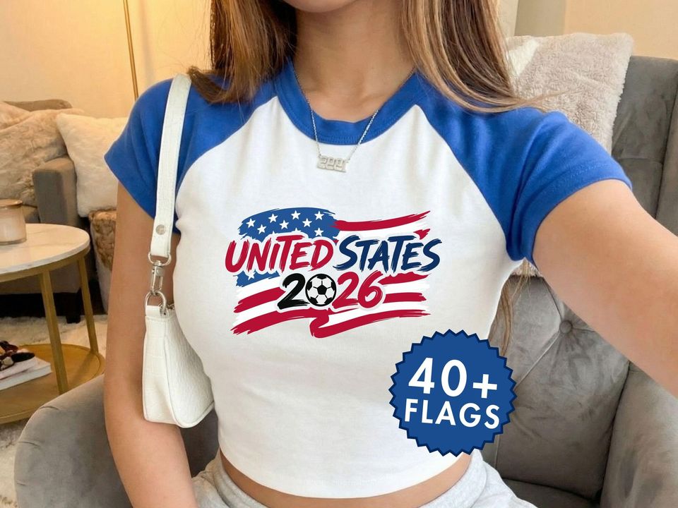 Soccer 2026 Custom Baby Tee, Country Flag Raglan Soccer Shirt, Y2K 90s Style Soccer Women Tee, USA Fan Shirt, Soccer Women Top
