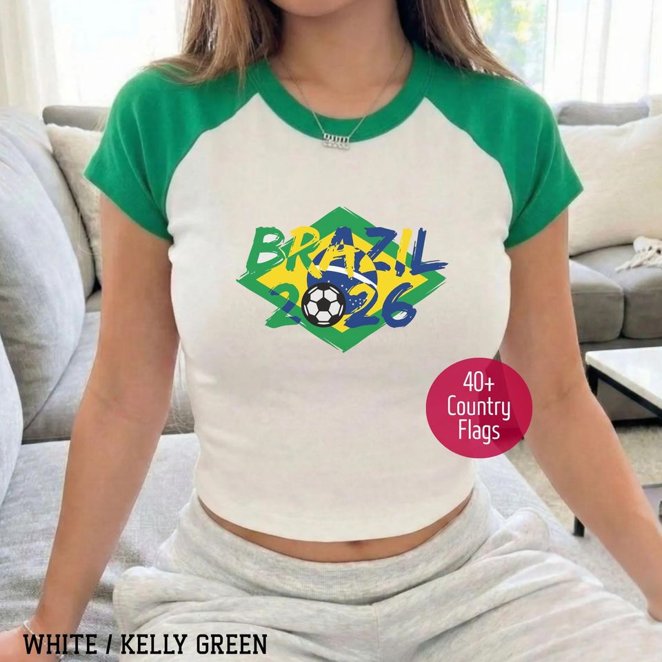 World Cup 2026 Country Raglan Baby Tee, 90's Style Bella Canvas 2026 World Cup Brazil Tee, Soccer Flags Tee, Custom World Cup 2026 Crop Tee