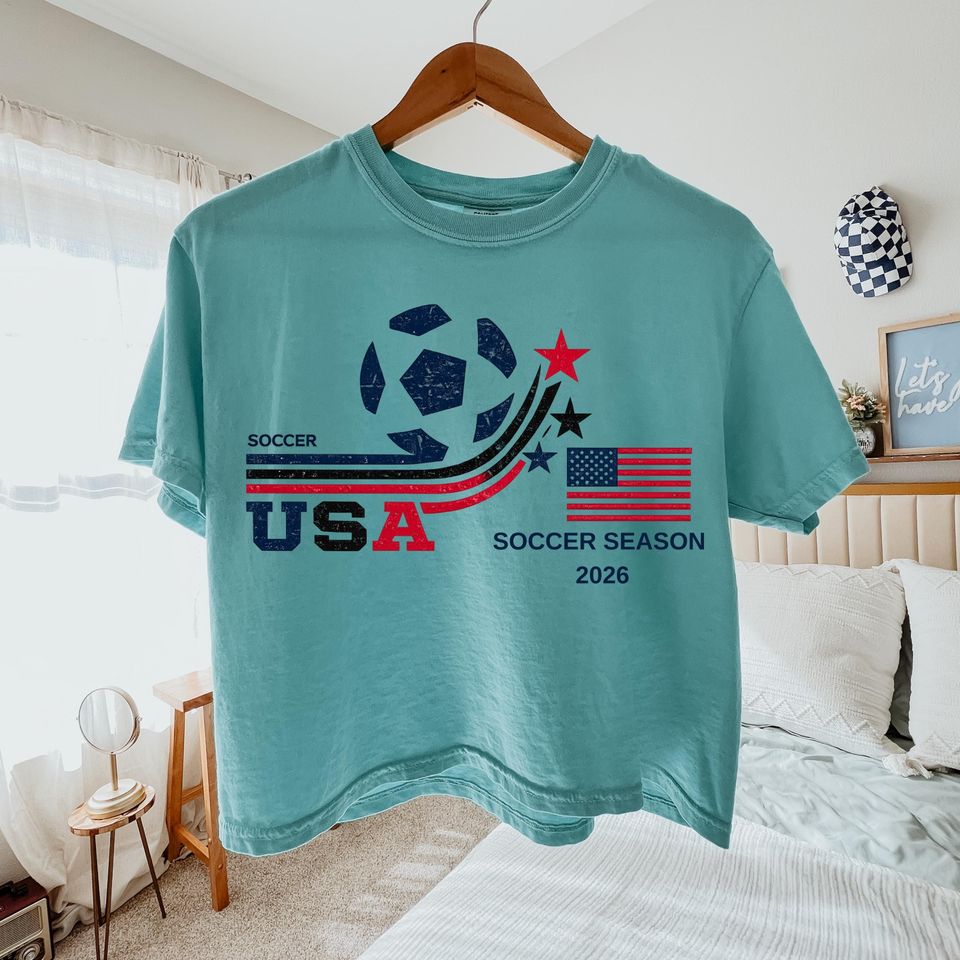 USA Soccer Club Boxy Tee, Retro Sports Graphic Shirt, American Fan Top