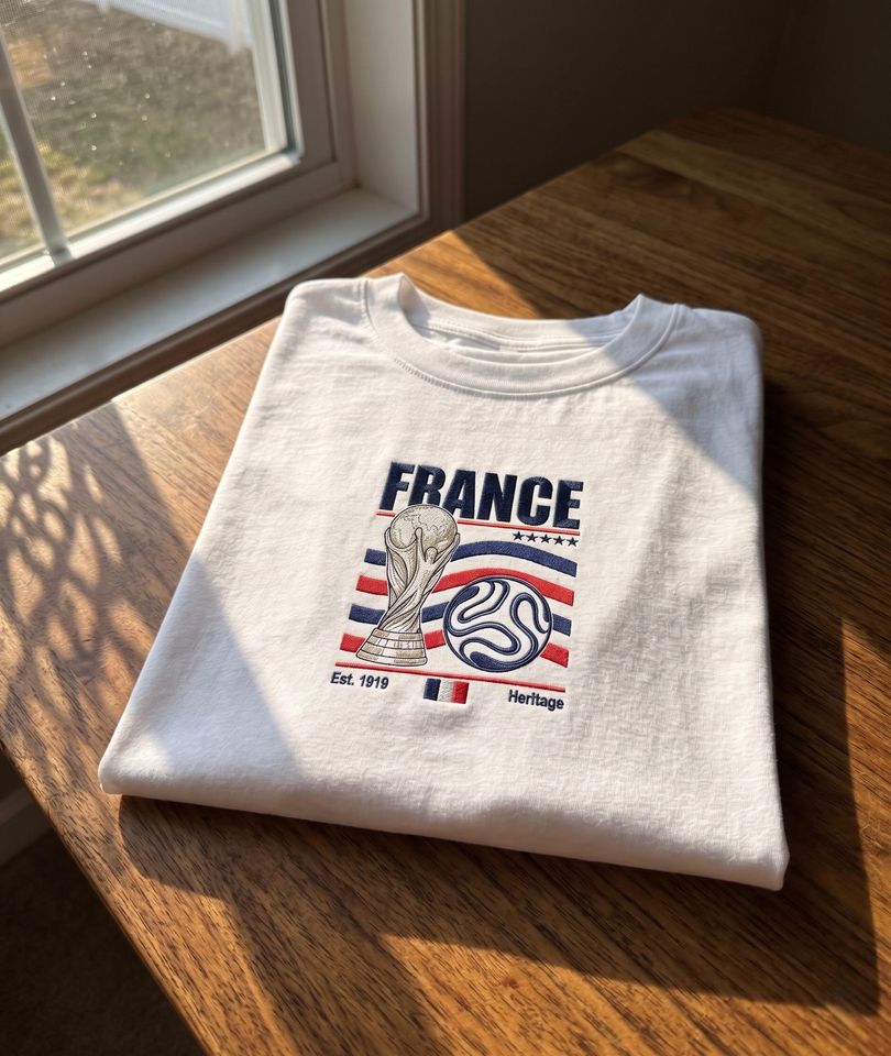 Embroidered 90s France World Cup T-Shirt, French Flag Soccer Tee, World Cup 2026