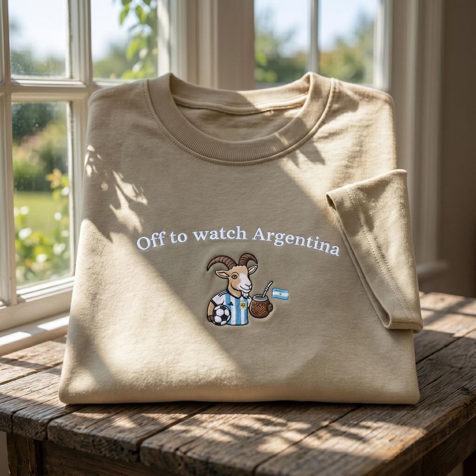 Embroidered Off To Watch Argentina Sweatshirt, Soccer Fan Gift, World Cup Goat Tee, Argentina Football T-Shirt
