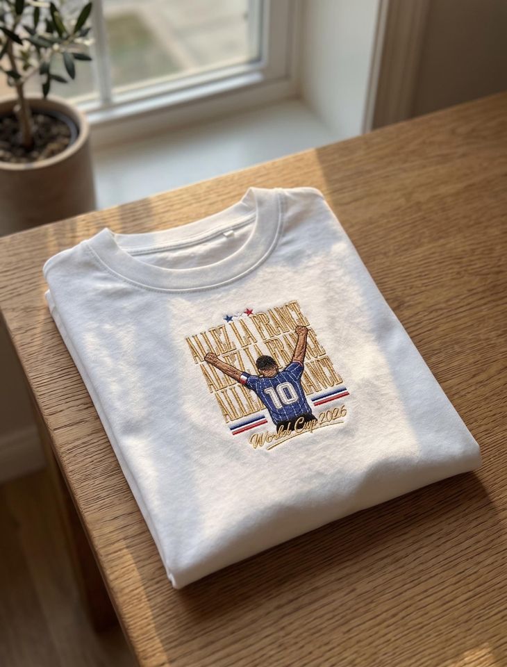 Embroidered France World Cup 2026 T-Shirt, France Soccer Jersey, Football Fan Top
