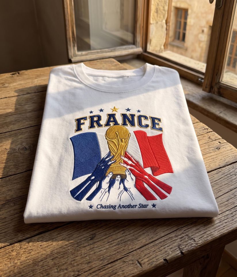 Embroidered France World Cup T-Shirt, France Soccer Fan Tee, Vintage Football T-Shirt
