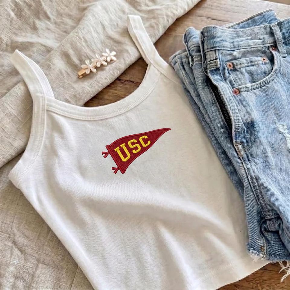 Embroidered Custom Gameday Pennant Tank Top, Vintage College Football Shirt, Retro Game Day Ribbed