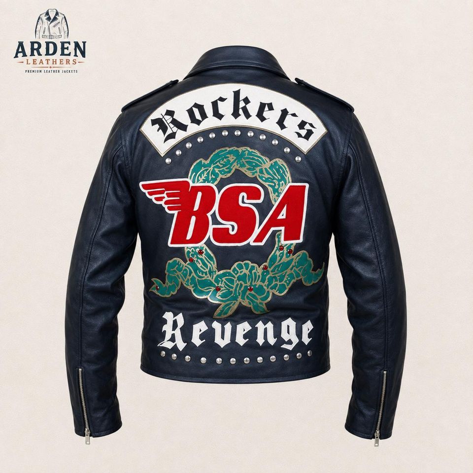 George Michael Faith BSA Rockers Revenge Leather Jacket, Mens Black Studded Motorcycle Biker Coat, Retro 80s Music Costume