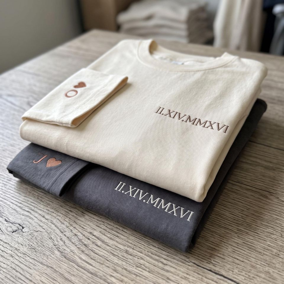 Custom Embroidered Roman Numeral Shirt, Gift for Couples, Custom Wedding Date, Personalized Wedding Gift, Anniversary Gift for Her