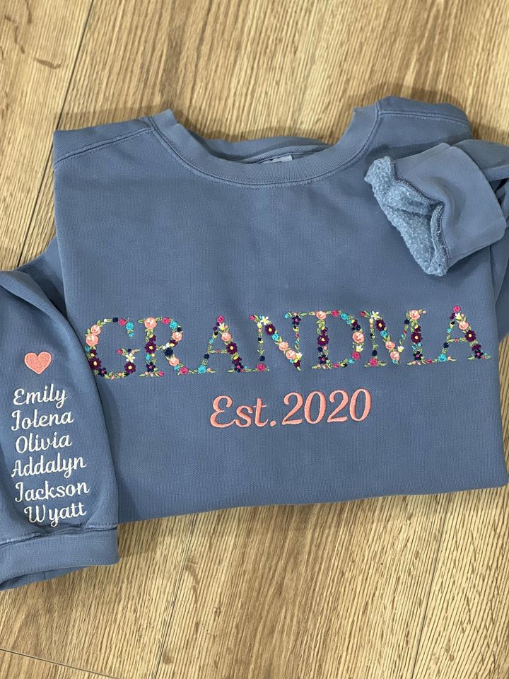 Embroidered Floral Grandma Sweatshirt: Custom Family Gift