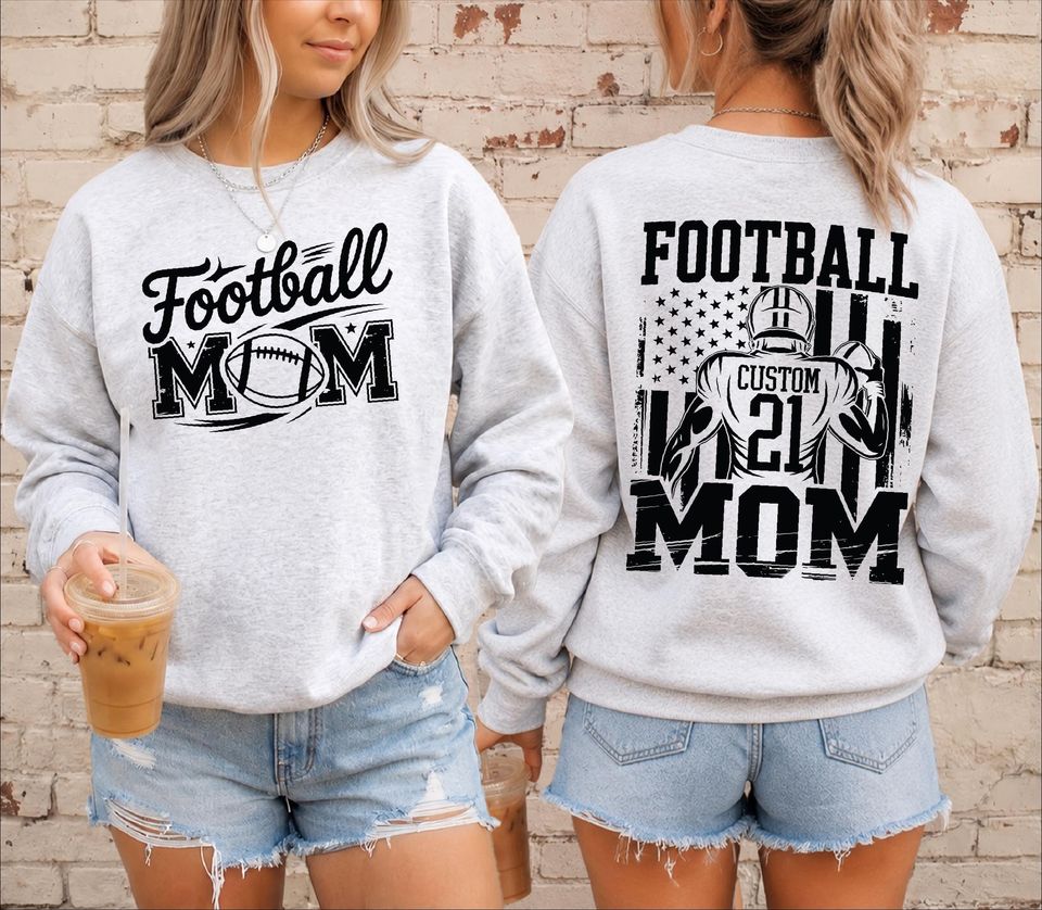 Custom Football Mom Sweatshirt, Football Mama Hoodie, Football Shirt Women, Personalized Football Player Name Number Shirt, PIC1075