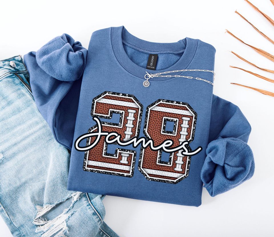 Personalized Football Number Sweatshirt, Custom Football Mom Sweater, Football Fan Pullover, Fall Football Name Gift, Game Day Crewneck