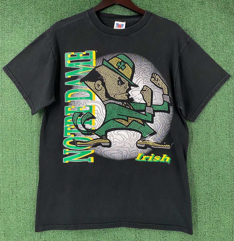 Vintage 90s ND Fighting Irish Puff Print Textured T-Shirt Mens Large