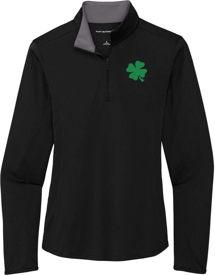 St Patrick's Day Clover Print Ladies 1/4 Zip Shirt FLC-PP-LK584