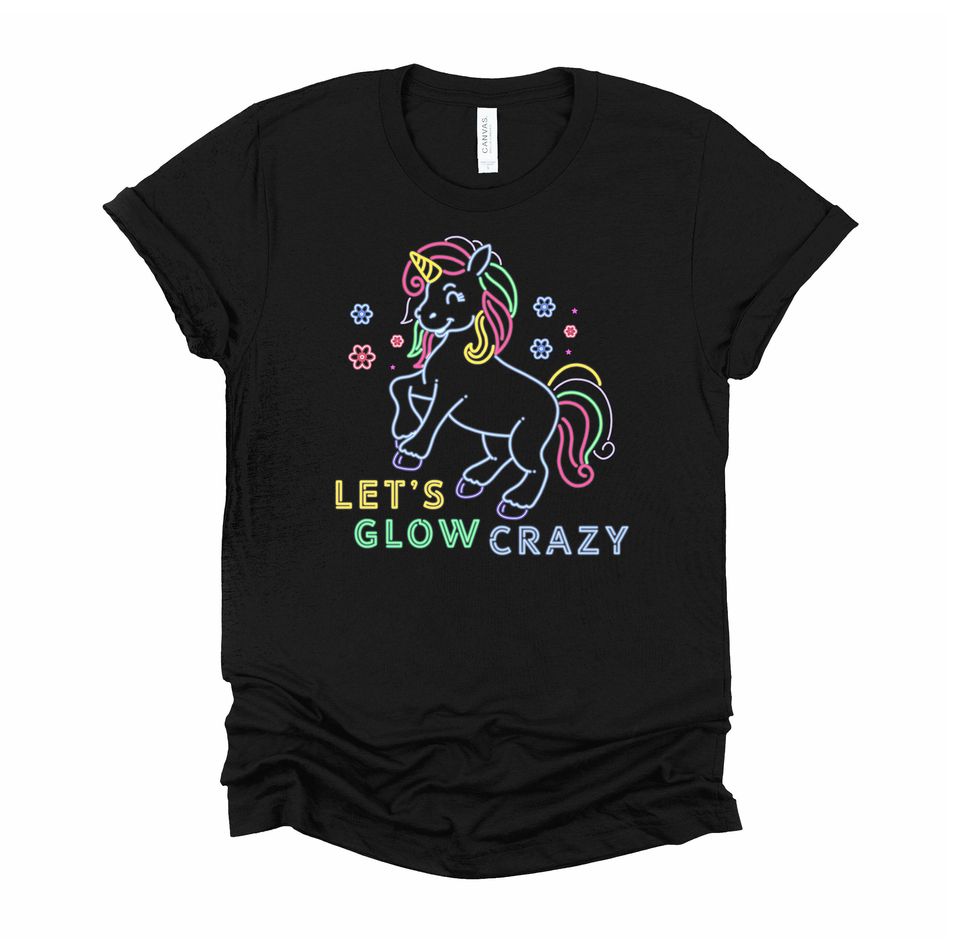 Kids Unicorn Shirt / Let's Glow Crazy / Unicorn Gifts / Girls Glow Shirt / Glow Birthday / Neon Party Shirt / Unicorn Floral Youth Shirt