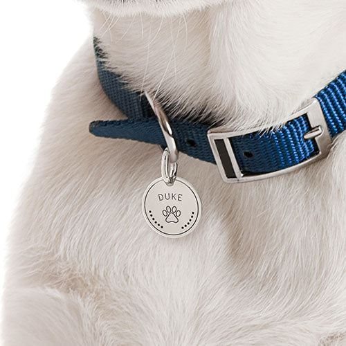 Stainless Steel Personalized Engraved Disc with Paw-Print Pet Tag