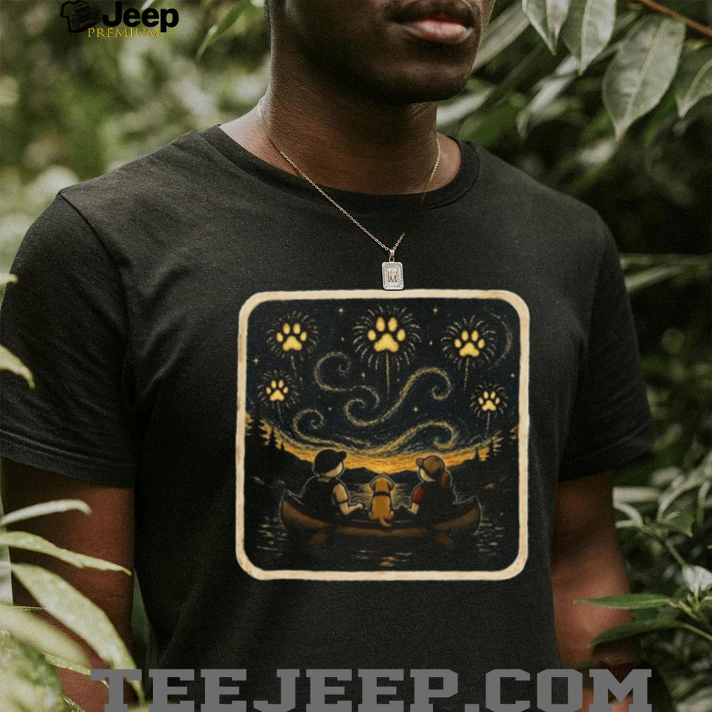 Camping Dog Starry Night Starry Lake Fireworks Camping Shirt