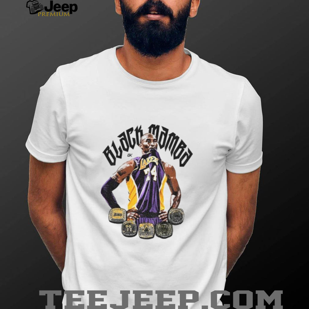Kobe Bryant Los Angeles Lakers championship rings Black Mamba jersey print shirt