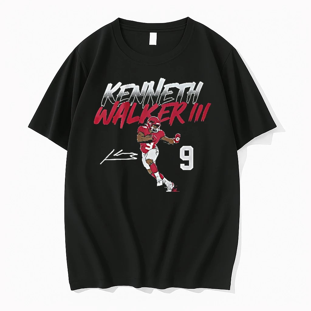 Officials Kenneth Walker Iii 9 Football Player Running Stiff Arm Halftone Youth T Shirt Sweater