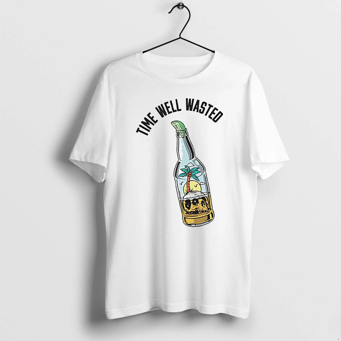 Officials Time Well Wasted Beer Bottle With Tropical Island Skull And Lime Slice