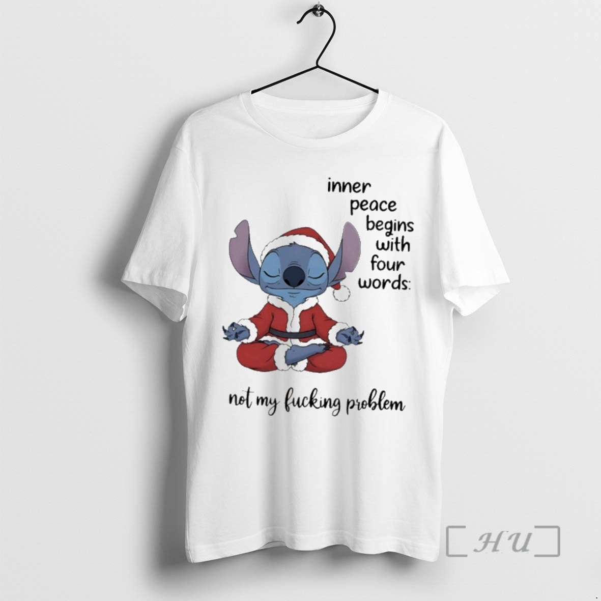 Trending Stitch Christmas Santa Yoga Inner Peace Begins With Four Words Not My Fucking Problem T-Shirts, Hoodie, Sweatshirt