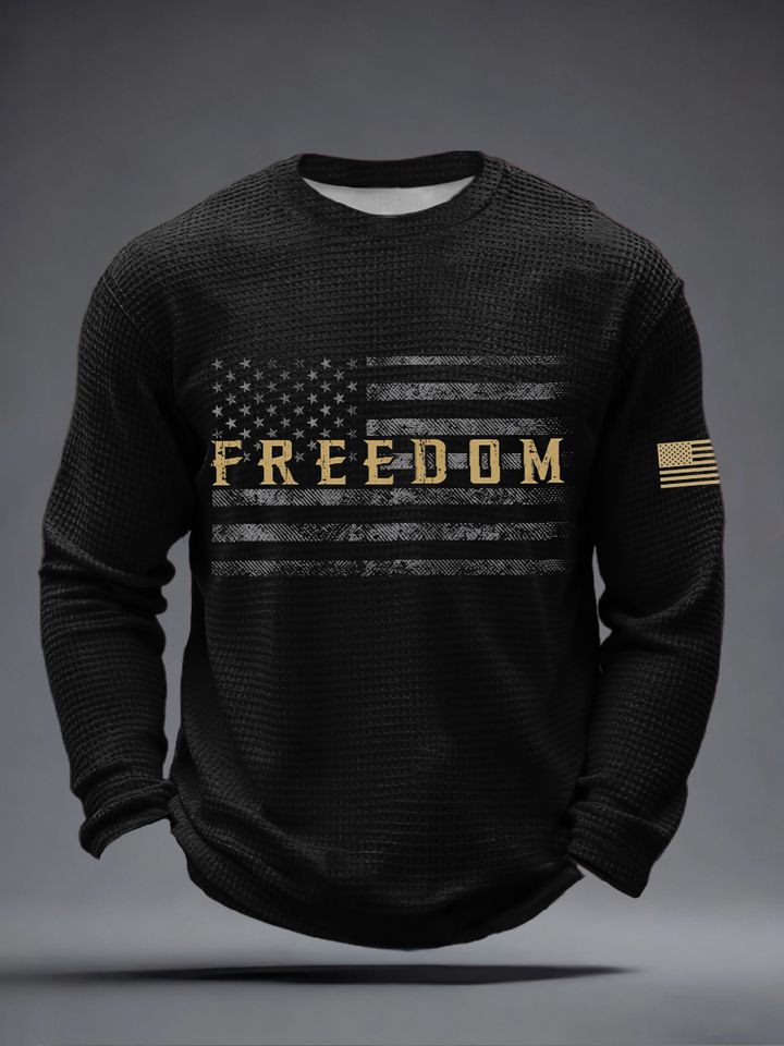 Men's America Freedom Print Waffle Long Sleeve Sweatshirt