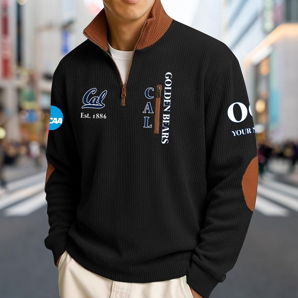 Custom California Golden Bears Men's Striped Half-Zip Sweatshirt
