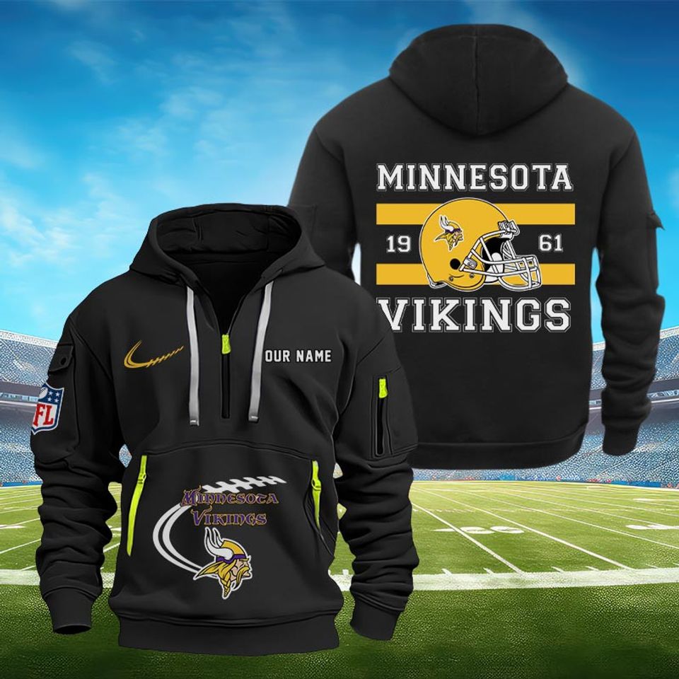 Custom Name Minnesota Vikings Tactical Quarter Zip Hoodie