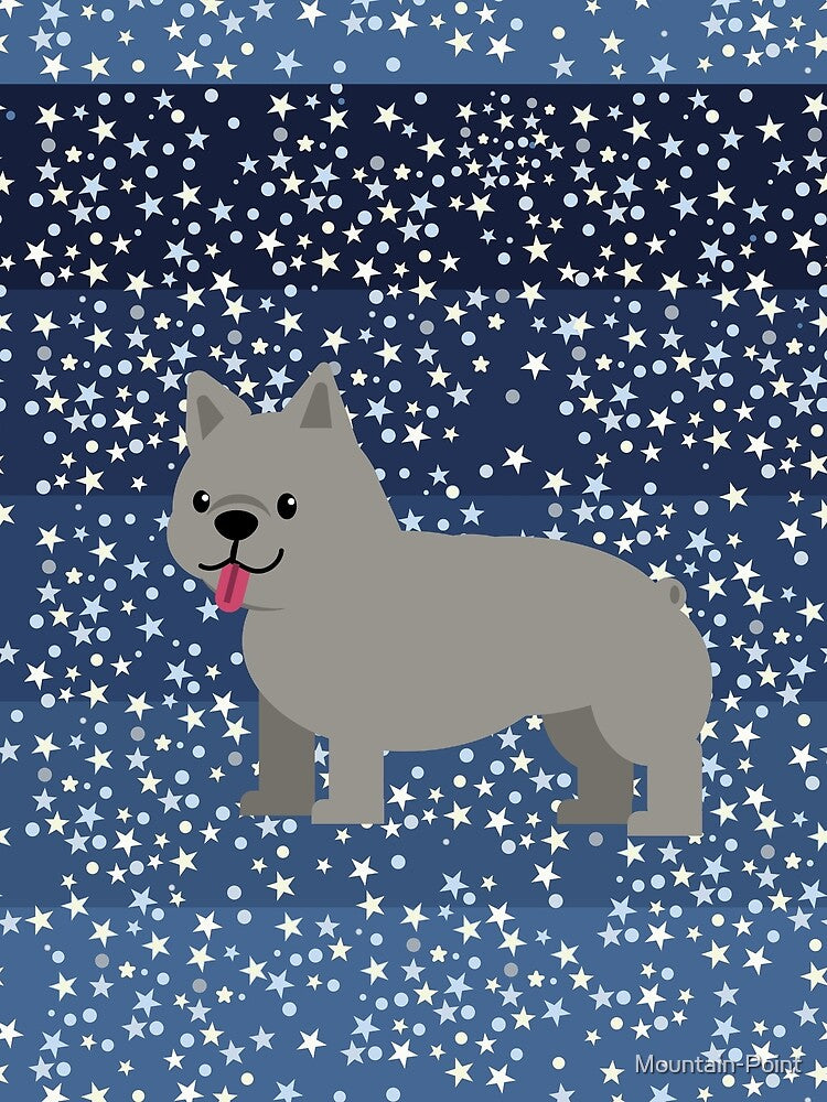 Gray Frenchie Stars Blue monochromatic by Mountain-Point