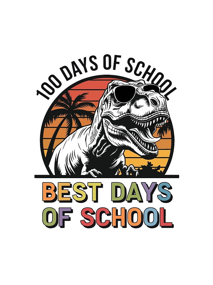 Retro Dinosaur Rex 100 Days School Kids by Oualid Art