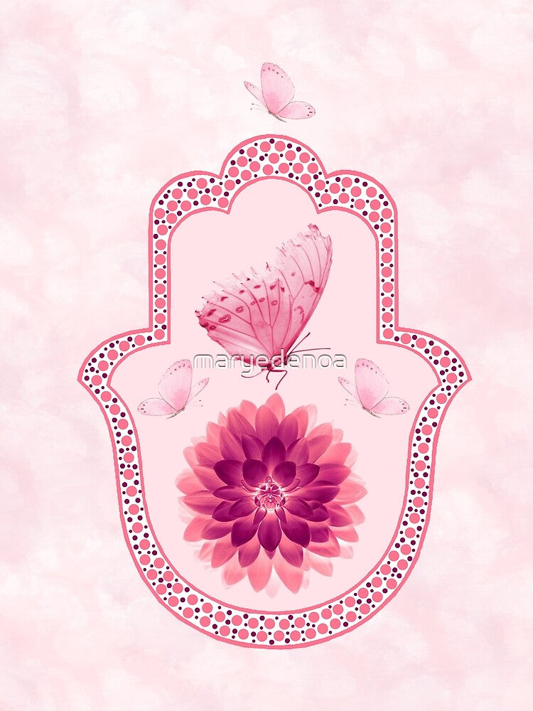 Butterfly Lotus Pink Hamsa Hand by maryedenoa