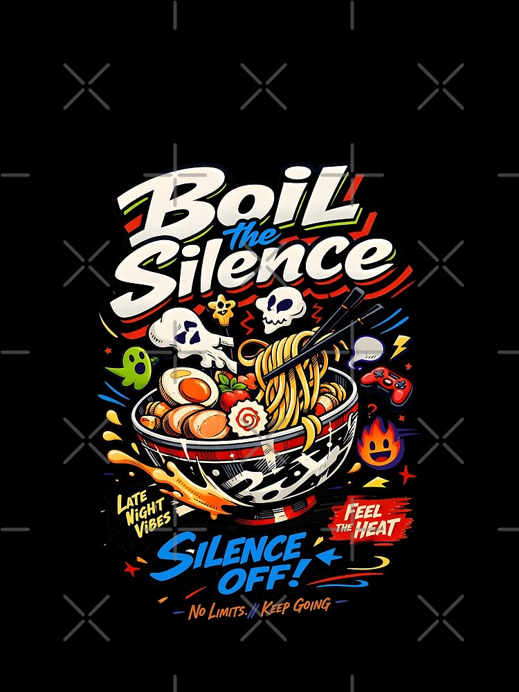 Boil The Silence Retro Ramen Gamer Aesthetic - Japanese Street Food Noodle Bowl with Spooky Skulls and Gaming Controller Art for Late Night Vibes, Anime Foodie & Otaku Style Pop Culture Illustration by Vivaan Studio