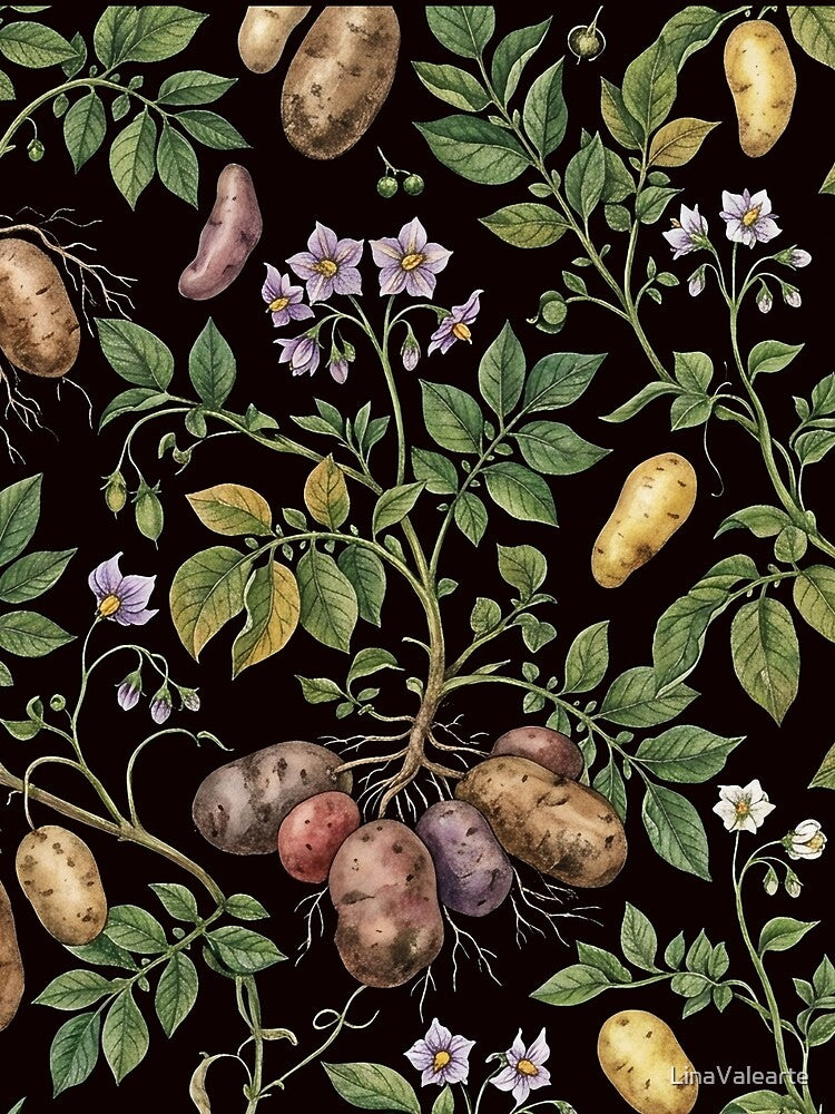 Vintage Potato Harvest Botanical Garden Pattern by LinaValearte