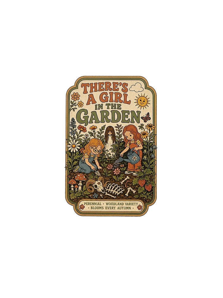 There's a Girl in the Garden – Vintage Horror Garden Illustration by TAGITG111