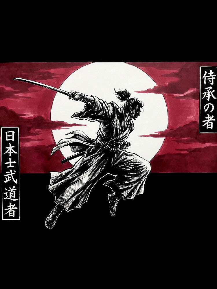 Japanese Samurai Warrior Katana Sword Red Moon Vintage Art by TeNovaStudio ⭐⭐⭐⭐⭐