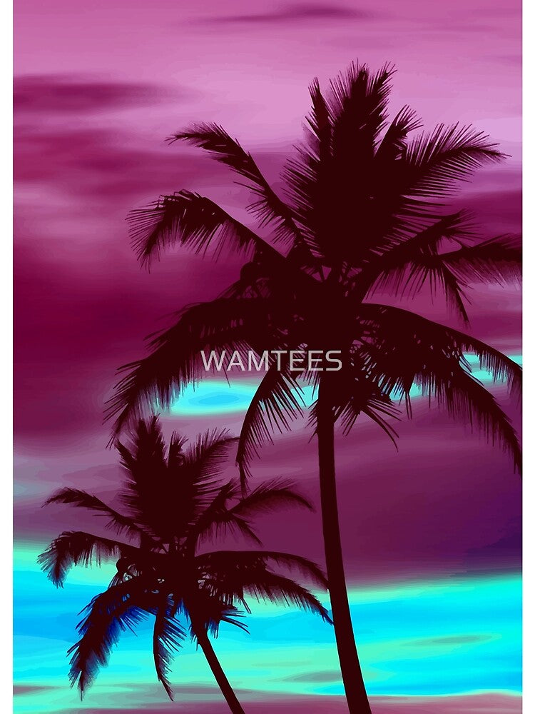 Palm trees silhouette purple and turquoise sunset by WAMTEES