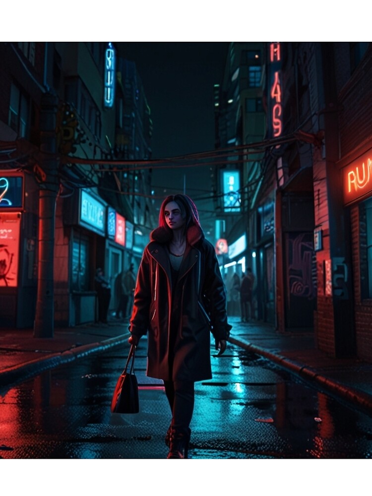Shattered Neon City Cyberpunk Street Art | High Contrast Anime Art Print by Joy-boy-op