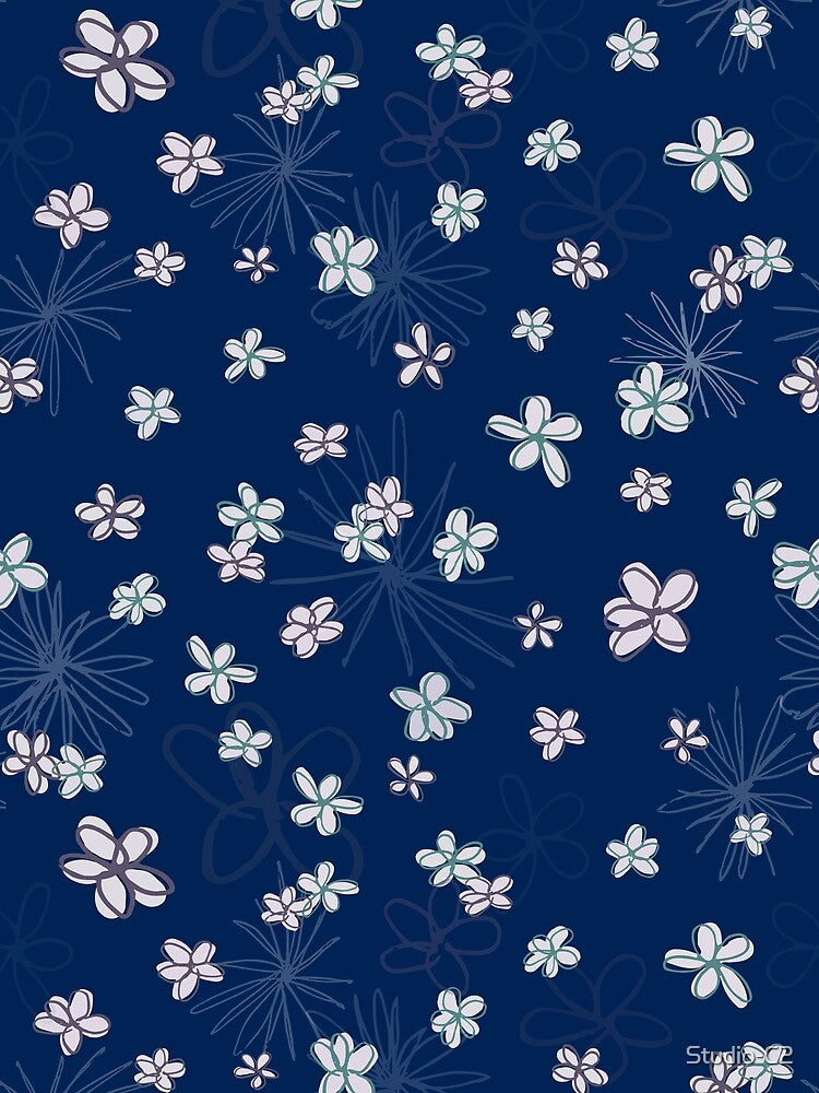 Floral Doodle Pattern Blue, Green & Purple by Studio-C2