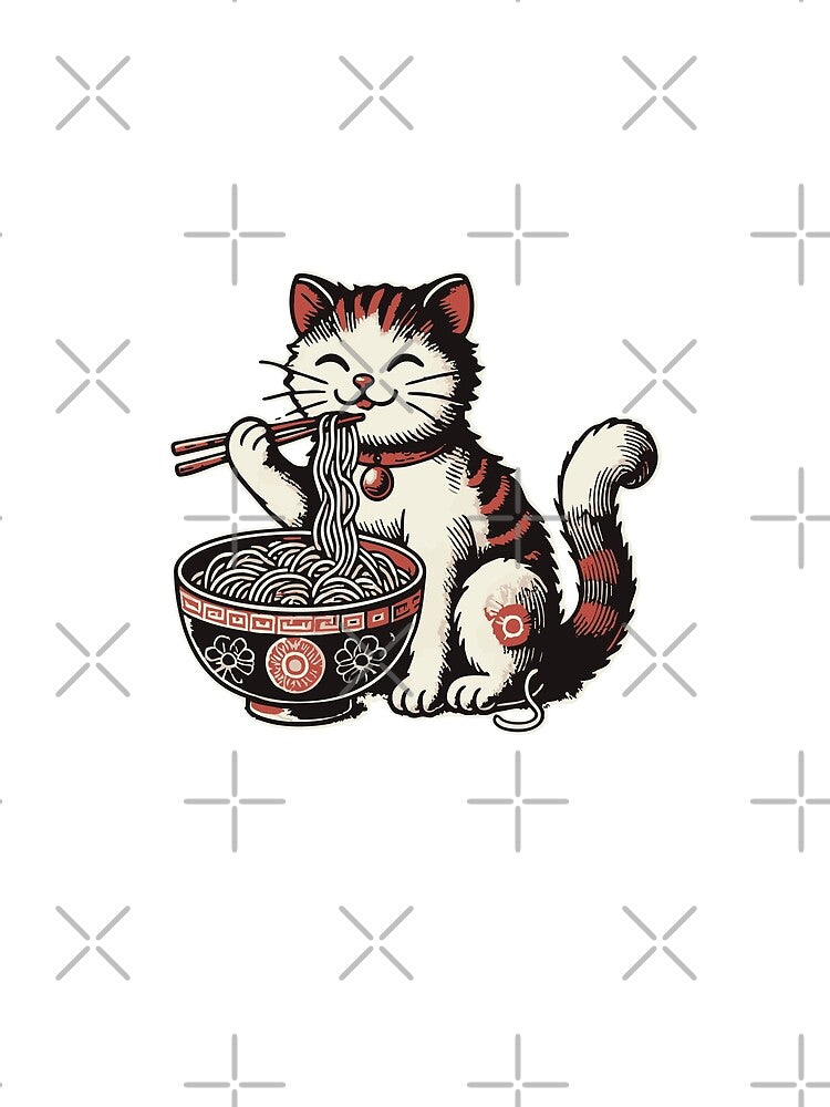 Retro Neko Ramen T-Shirt – Perfect for Cat Lovers and Foodies Pet Love Ramen Eating by Teemaniac