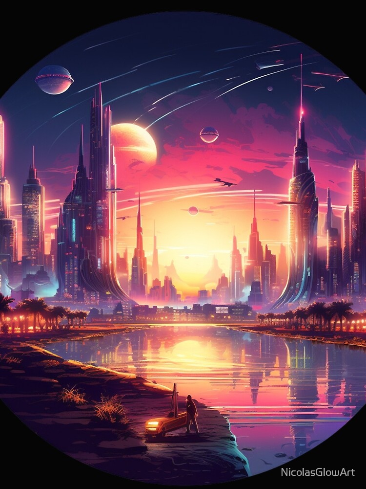 Futuristic Neon Cyber City by NicolasGlowArt