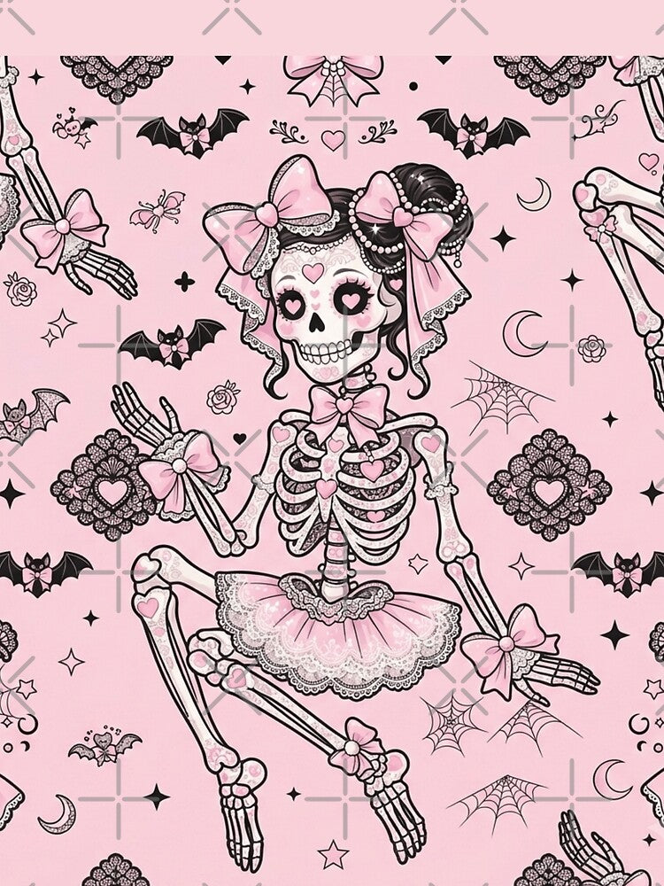 Cute Kawaii Pink Skeleton Halloween Pattern by KelliesGrafix