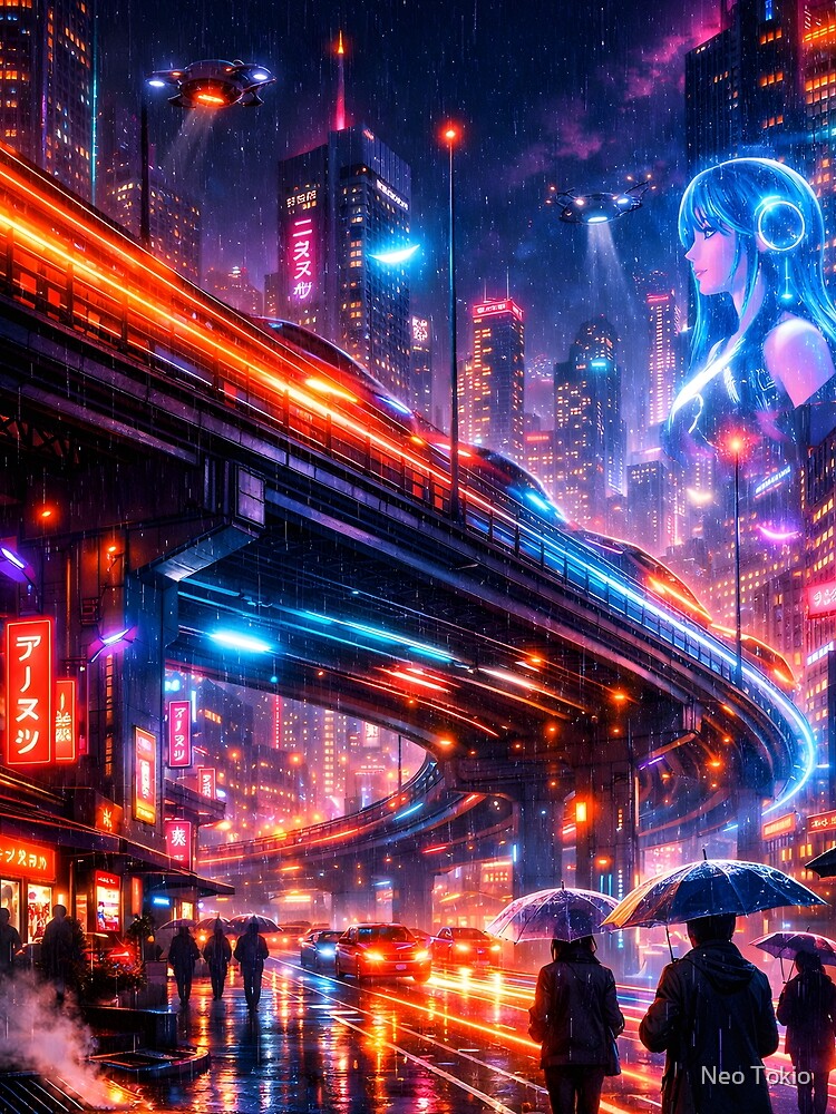 Neon Overpass — City of Light Trails by Neo Tokio