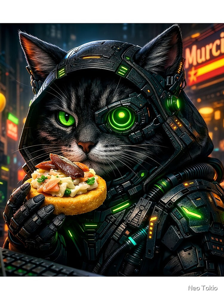 Cyberpunk Murcia Cat – Neon Hacker Snack by Neo Tokio