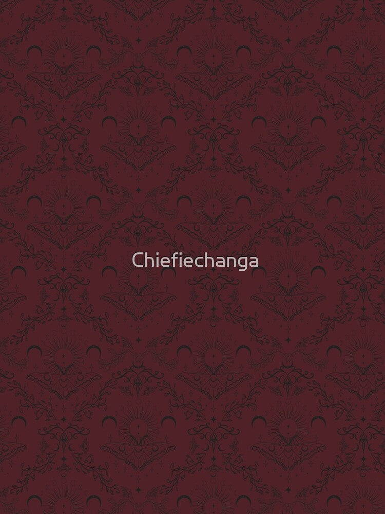 Whimsical Moon Moth Celestial Pattern Dark Red by Chiefiechanga