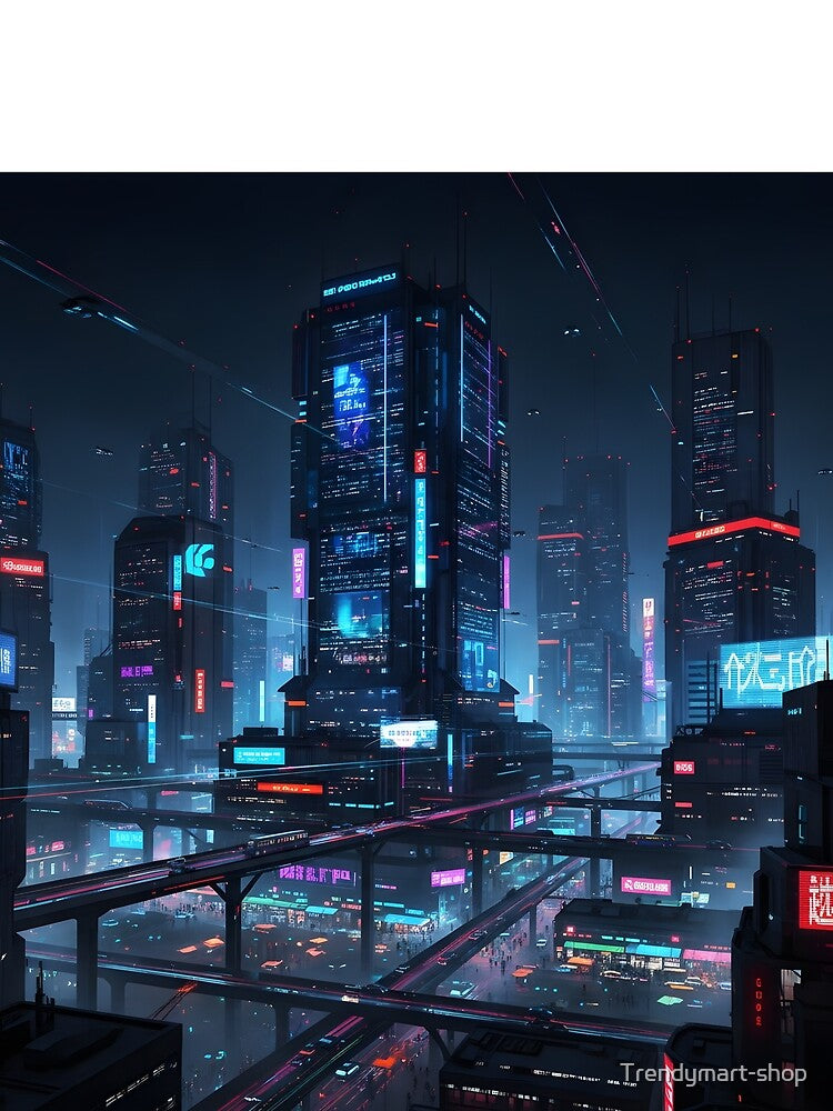 Neon Cyberpunk City – Futuristic Night City Digital Art by Trendymart-shop
