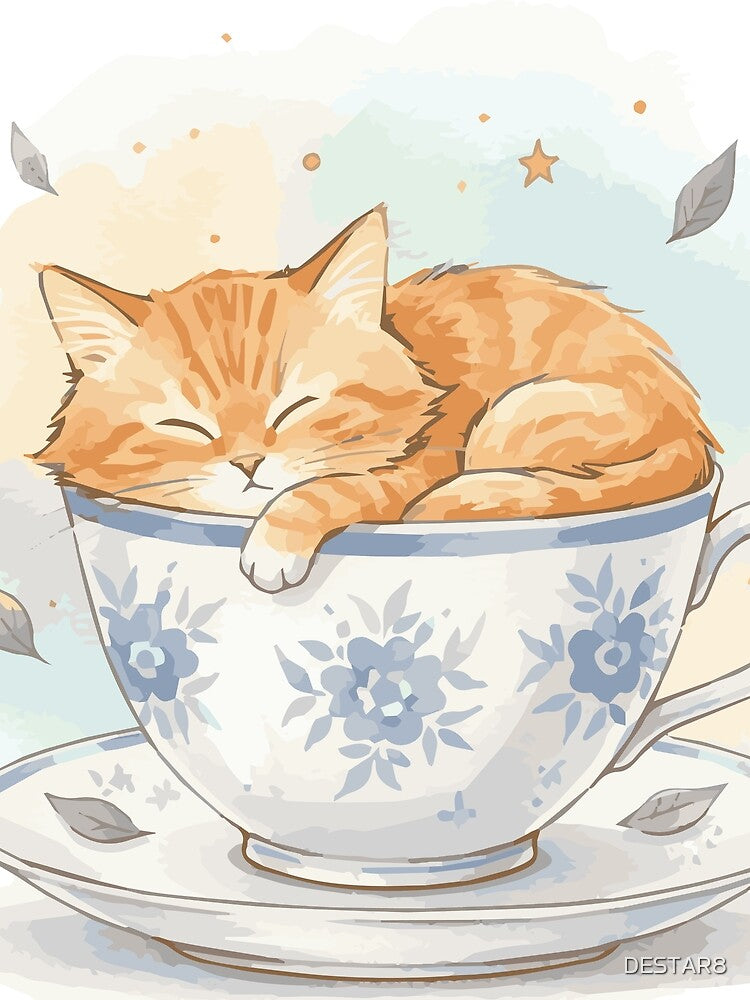 Purr-fect Brew: Sleepy Teacup Kitty by DESTAR8