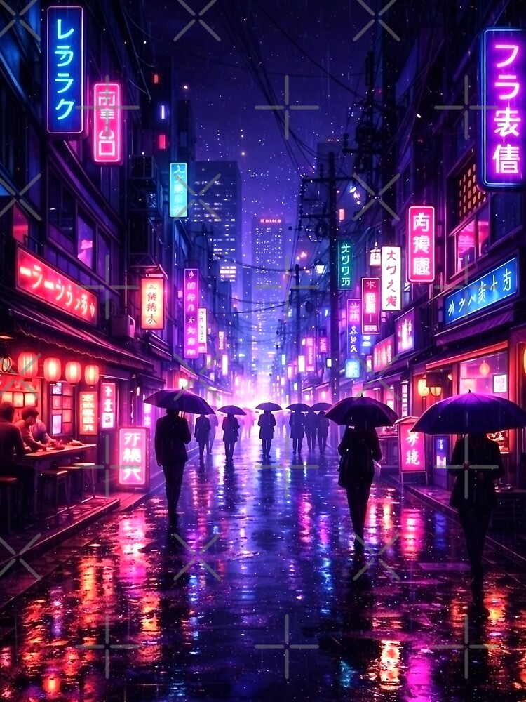 Cyberpunk Tokyo Night – Neon Rain Street Poster by ApGraphicDesigns