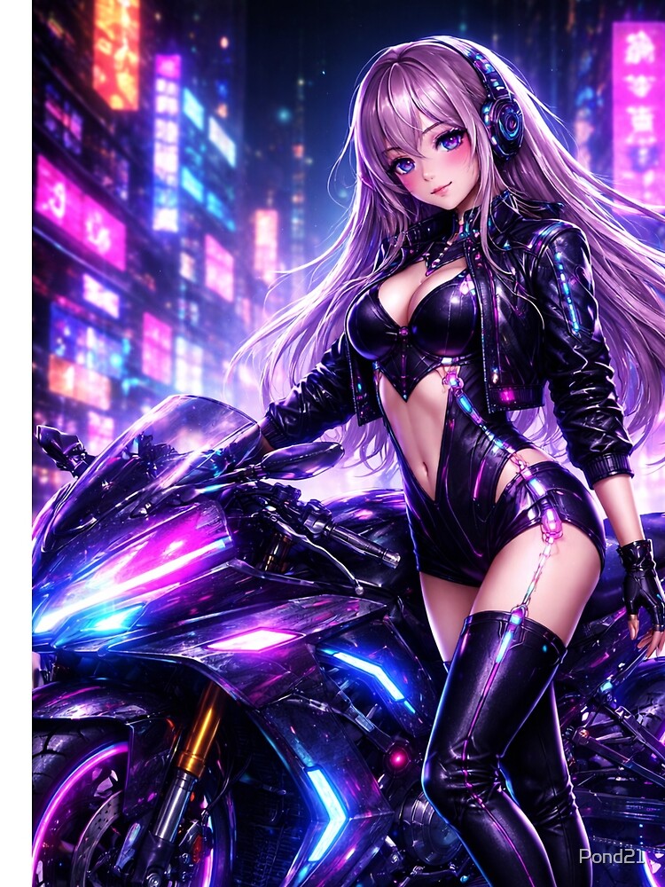 Cyberpunk Street Racer Girl with Neon Bike by Pond21