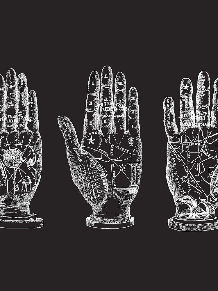 Palmistry. Palm Reading outline drawing dark background by LeAllureVintage